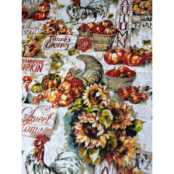 Thanksgiving-Themed Cotton Fabric 25"x44" Joann Roosters Pumpkins Sunflowers Des - Picture 9 of 12